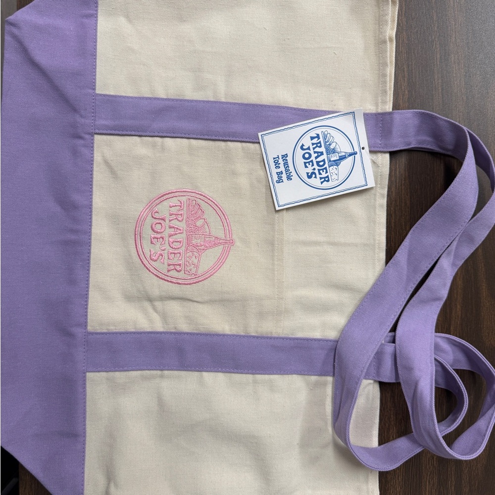 Trader Joe's Canvas Tote Bag in Lavender and Cream